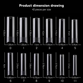 Clear Acrylic Nail Tips, 504 PCS XXL Extra Long Square Nails Tip Set, No C Curve False Nail Tips Long, Half Cover False Clear Nails Tips Set for Salons & DIY Nail Art(12 Sizes)