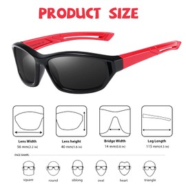 DUCO K029 Kids Sunglasses, Children's Sunglasses, Sports, Polarized Sunglasses, Ultra Lightweight Frame, UV Protection, Baseball, Running, Cycling, 5-12 Years Old, multicolor (black / red)