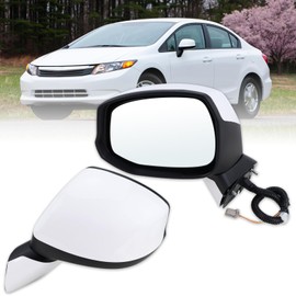 Lqito Left Driver Side Mirror Compatible With 2012 2013 2014 2015 Honda CIVIC With Manual Folding Power Glass Non-Heated Without Turn Signal White Replace#76252TR0A01(3Pins)