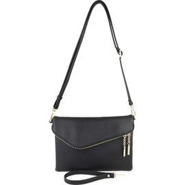 B BRENTANO Fold-Over Envelope Wristlet Clutch Crossbody Bag (Black.)