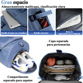 Mochila de Viaje, Bolsa de Gimnasio con Separación Seca y Húmeda, Mochila Impermeable con Bolsa Húmeda y Compartimento para Zapatos para Viajes, Natación, Escalada, Yog, Gimnasio(Azul)