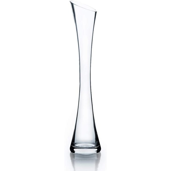 WGV Maria Bud Vase, Width 3", Height 15.75", Clear Tall Slant Cut Opening Gathering Concaved Glass Floral Container Centerpiece for Wedding Party Event Home Office Decor, 1 Piece