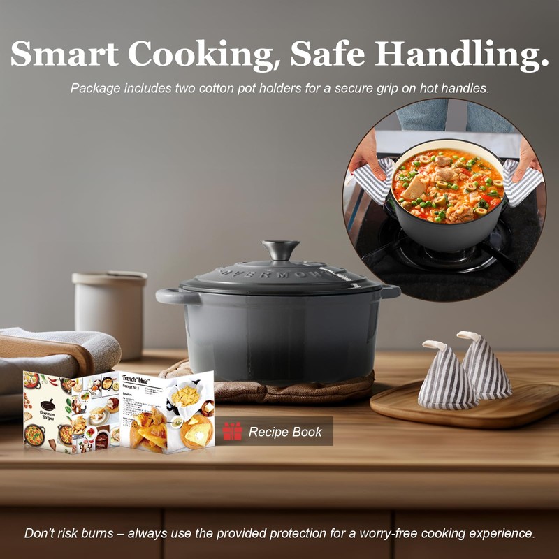 Overmont Enameled Cast Iron Dutch Oven - 7QT Pot with