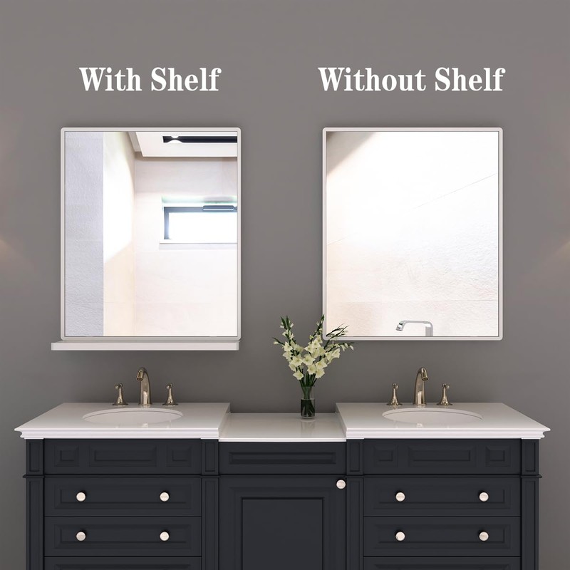 ANYHI 20"x24" Bathroom Wall Mirror with Shelf, White Bathroom Mirror