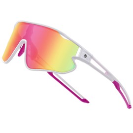 DUCO Kids Sunglasses Youth Baseball Sun Glasses Lightweight TR90 Frame UV400 Sports Cycling Shades for Boys Girls DK268 (White Frame Pink Temple Revo Orange Lens)