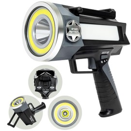 Star Patrol Platinum Mega-Bright Rechargeable Spotlight, AS SEEN ON TV, Tactical Flashlight, 10 Modes, Turbo Boost Up to 100%, Built-in Kickstand & Phone Charger, for Camping,Emergencies, 9 in, Black