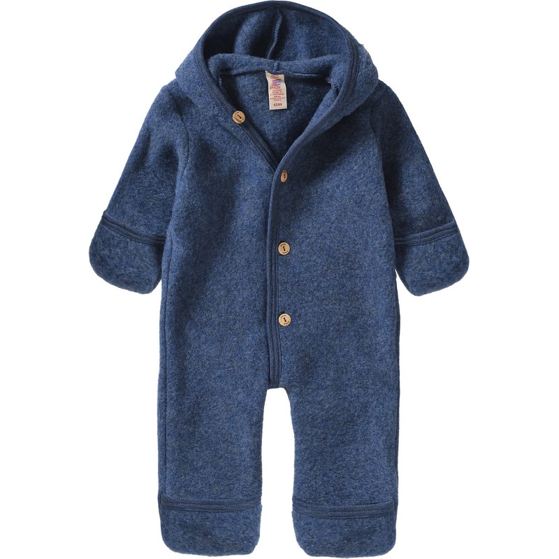 Engel Baby Jumpsuit with Hood, Wool Fleece - Blue blend,