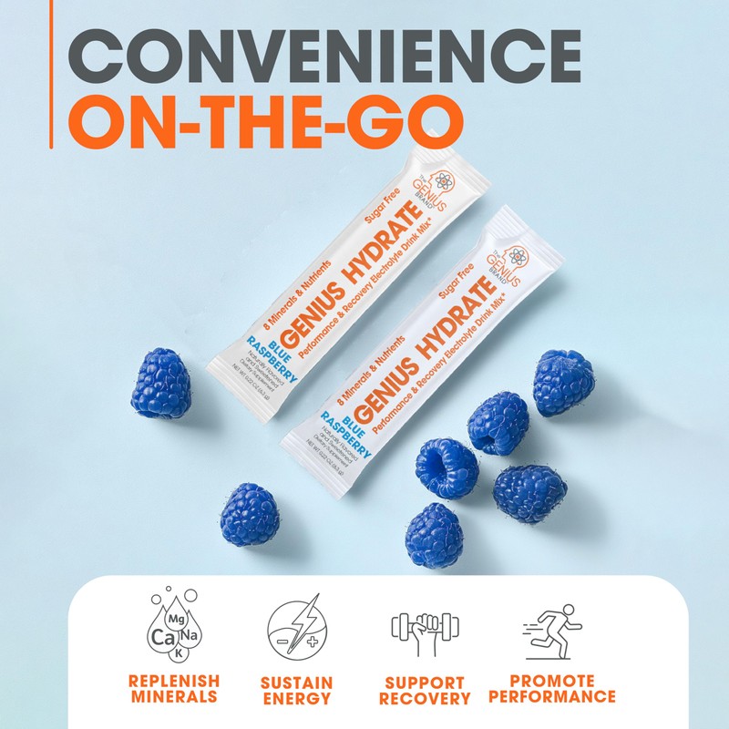 Genius Hydrate Stick Pack Powder Drink Mix – Blue Raspberry