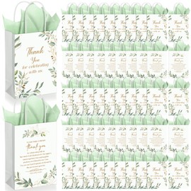 Fuutreo 100 Set Wedding Gift Bags with Tissue Paper Wedding Welcome Favor Paper Bags for Guests with Handles Thank You Bridal Shower Hotel 21 * 8 * 15cm(Eucalyptus Leaves)