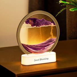 OSDUE Moving Sand Art Picture, 3D Deep Sea Sandscape in Motion, Round Glass Frame Display Flowing Sand Relaxing Gift for Kids Adults Home Office Work Desktop Decoration Toy (Purple, 7 Inch)