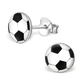 Small Black & White Football Earrings - Sterling Silver