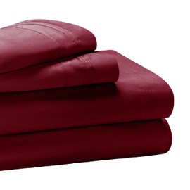 Superior Egyptian Cotton 5 Piece Sheet Set, 650 Thread Count, Eco-Friendly, Sustainable Sheets, Ultra-Soft Basics, Solid, Deep Pocket Fitted Sheets, Flat Sheet, Pillowcases, Split King, Burgundy