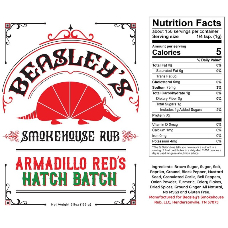 Beasley's Smokehouse Rub - Armadillo Red's Hatch Batch Seasoning -