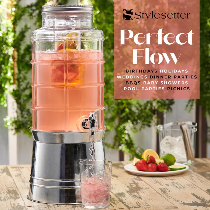 Style Setter Patchwork Beverage Dispenser Cold Drink Dispenser w/ 2.4-Gallon