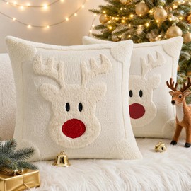 Vijamiy Christmas Throw Pillow Covers Set of 2 Beige 45x45cm Reindeer