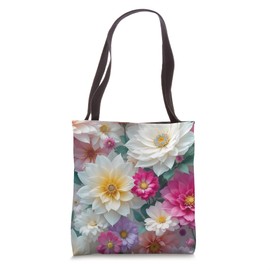 Mixed Flowers Bouquet Pink Floral Pattern Aesthetic Floral Tote Bag