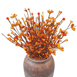 Artificial Fall Floral Stems for Vases,15.75 in Fall Faux Berry Bittersweet Stems Decor Autumn Branches Picks Decor for Autumn Harvest Thanksgiving Day Home Table Floral Arrangements Vase Filler