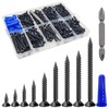 Wensilon (385PCS) Flat Head Black Wood Screws, Quick Metal self