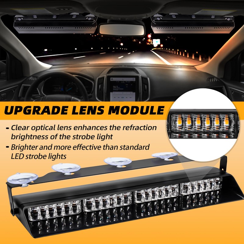 ELECHOI Amber/White 2 in 1 Emergency Dash Strobe Light Bar,