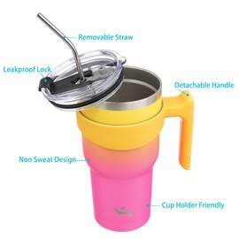 Konokyo 30 oz Tumbler with Handle and 2 Straw 2 Lid, Insulated Water Bottle Stainless Steel Vacuum Cup Reusable Travel Mug,Rainbow