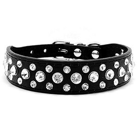 haoyueer Bling Rhinestone PU Leather Crystal Diamond Pet Dog Cat Puppy Collar Black S M L XL … (S, Black)