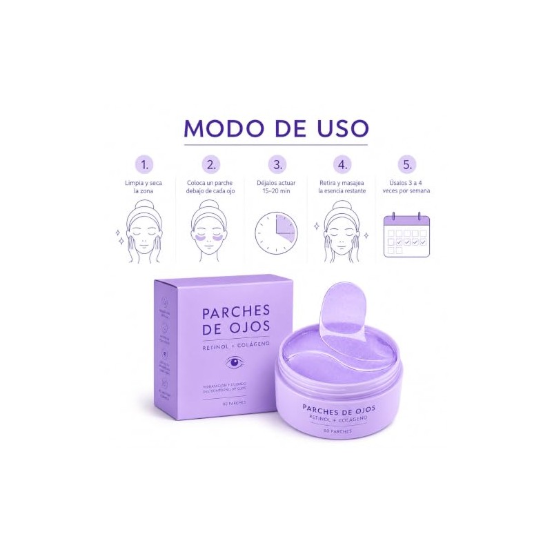 Parches para Ojos con Retinol y Colágeno, para Ojeras, Bolsas