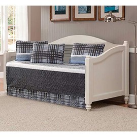 Luxury Home Collection 5 Piece Daybed Quilted Reversible Coverlet Bedspread Set Modern Plaid Blue Gray White