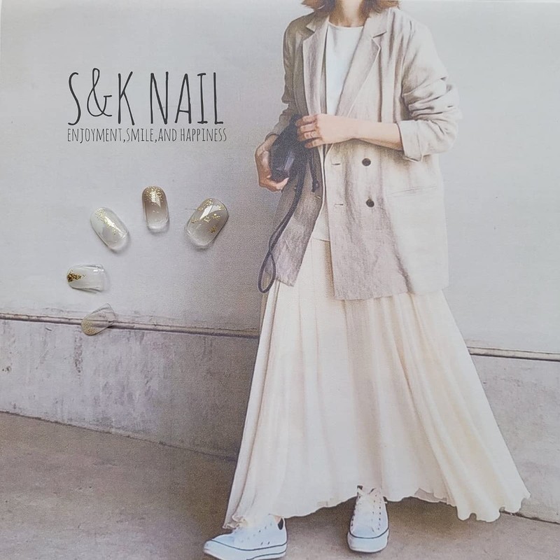 S&K NAIL White Nuance & Gold Nail Seal, Short, Made