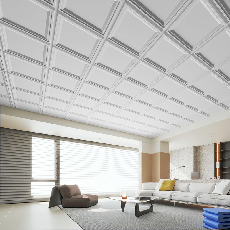 WOWSTAR 12-Pack 24"x24" Drop Ceiling Tiles, Waterproof Glue up Ceiling