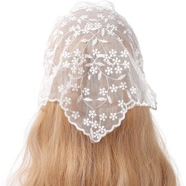 White Elegant Women Lace Flower Triangle Headband Summer Sunproof Lace Triangle Bandana for Sweet Girls Camping Taking Photo, Women's Fashion Headbands Hats for Caps Accessories, Women's Headbands