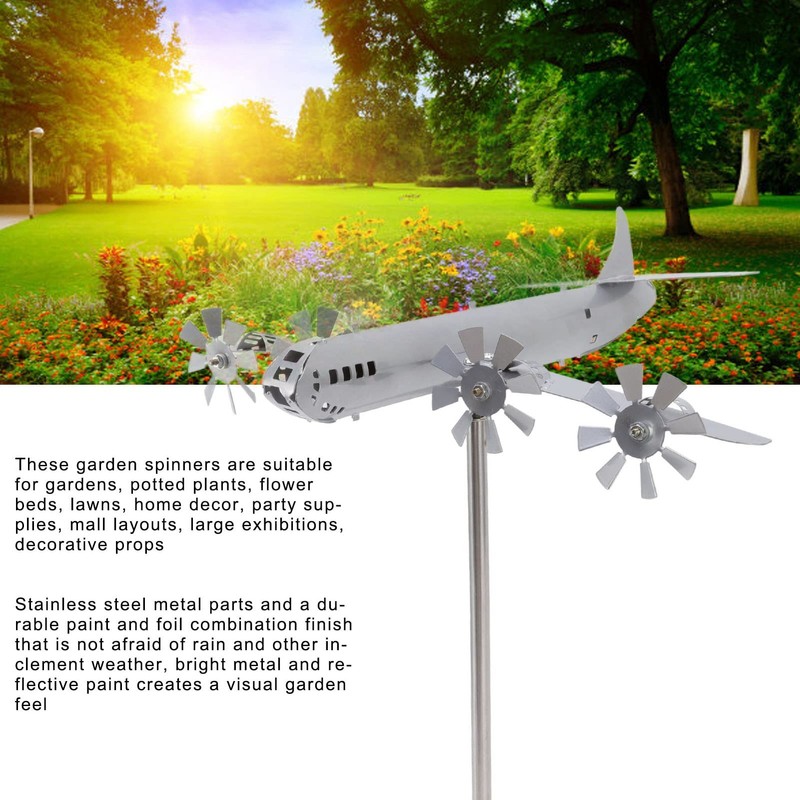 Metal Airplane Windmill Yard Spinner Airplane Wind Stainless Steel Sculpture
