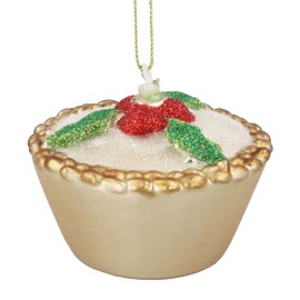 Gisela Graham Glass Mince Pie Christmas Tree Decoration, White and Gold with Holly Design, 8 cm