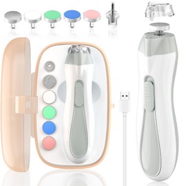 Baby Nail File Electric Baby Nail Care Set with LED Light, Baby Nail Clipper Electric for Newborn/Infants/Adults Toenails and Fingernails, 7 Grinding Head Replacement Pads, Grey