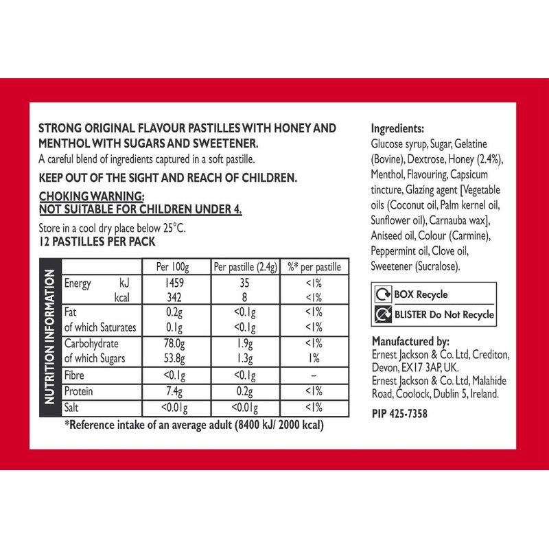 Strong Original Flavour Soft Soothing Pastilles with Honey & Menthol,