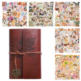 250 Pcs Scrapbooking Kit, Vintage Scrapbooking Sticker Paper with A7 Scrapbook for Journaling Retro Collection, Aesthetic Stickers Kits,Scrapbooking Supplies Paper for Bullet Journals Planners Album