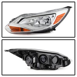 ACANII - For [Halogen Model] 2012-2014 Ford Focus Chrome Housing Headlights Headlamps Pair Set Replacement Left+Right