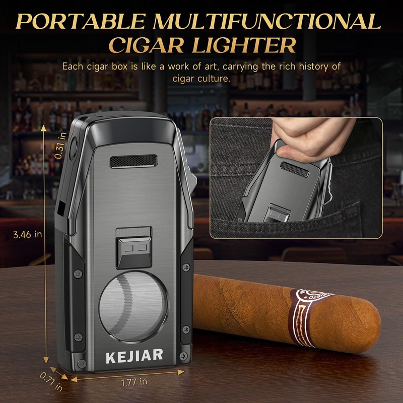 KEJIAR Cigar Lighter, Double Jet Torch Lighter, Built-in Punch, Double
