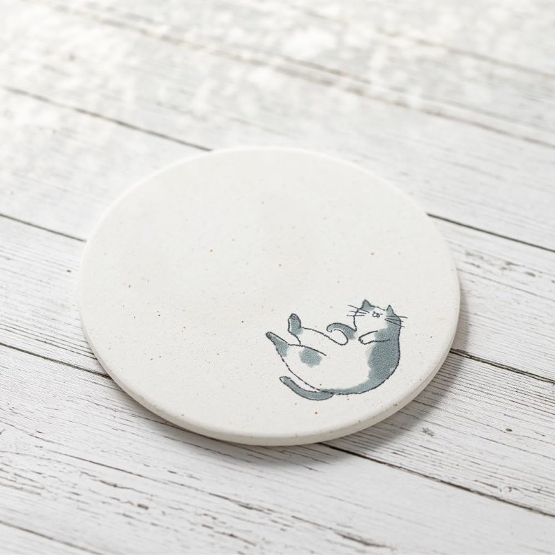 &NE NRS-116-HN Neko Ceramic Diatomaceous Earth Coaster, White, 1 Piece,