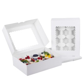 LONGTEAM Pre-folded 15-Set Cardboard Cupcake Container, 12.8 x 9.8 x 3.54 Inch Food Grade Cupcake Box Transport Holders for Birthday, Holiday, Baking Gifts, Party Bakery Supplies (White-15 Pack)