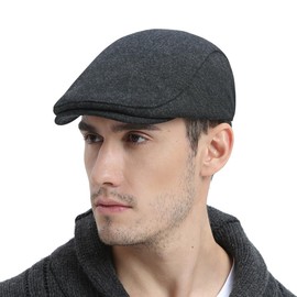 FEINION Men Wool Blend Flat Cap Tweed Newsboy Ivy Hat (Dark Grey)
