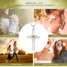 AmorAime 925 Sterling Silver Cross Necklace for Women Men 5A CZ August Birthstone Necklaces for Festival, Vacation or Holiday