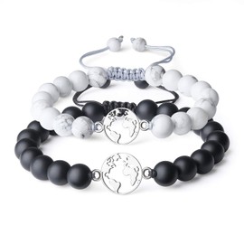 COAI Partner Bracelets Made from Gemstone and World Map Pendants, Base Metal