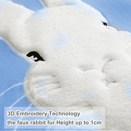 Arciveberg Spring Easter Bunny Throw Pillow Covers 18x18 Inch Velvet Pillowcase,3D Embroidered Rabbit Cushion Cover Decorative Throw Covers for Home Decor (Blue-1PCS)