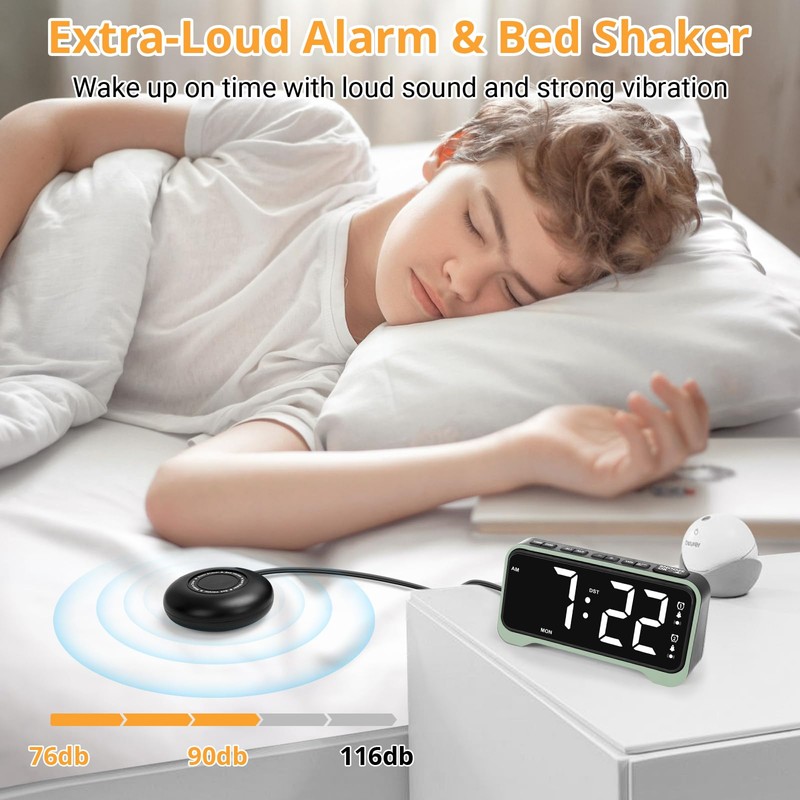 Loud Alarm Clock for Heavy Sleepers Adults, Vibrating Alarm Clock