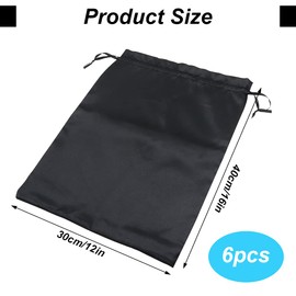 6 Pieces Satin Wig Bags, Silk Satin Packaging Bags for Wigs, Satin Bags with Drawstring for Hair, Hair Tools (BLACK)