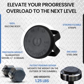 Mid Weights Add-on Silicone Weight Plates For Round or Hex Dumbbells, 1.25 lb. Fractional Weights, Micro Loading For Dumbbell Workouts, Add 1.25 or 2.5 lbs, Increase Weight In Smaller Increments, 4 pcs.