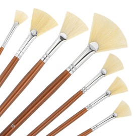 TIESOME Fan Brush for Painting, 7 Piece Set with Bristle Natural Hair Long Wood Handle Acrylic Paint Brushes Perfect for Acrylic, Oil, Watercolor, and Glaze Brushes for Pottery