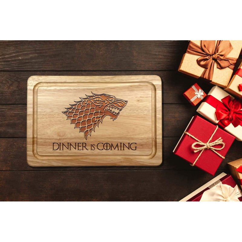 Dinner is Coming Hardwood Wooden Chopping Board 30 x 20cm