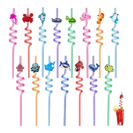 YZROHYI Pack of 15 Drinking Straws, Children's Birthday Party, Ocean Drinking Straws, Plastic, Reusable, Drinking Tubes for Children, Twisted Straws, Funny Drinking Straws, Reusable Plastic for Party