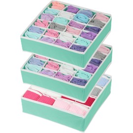 Simple Houseware Closet Drawer Organizer for Clothes, Socks and Underware, 3 Pack, Turquoise